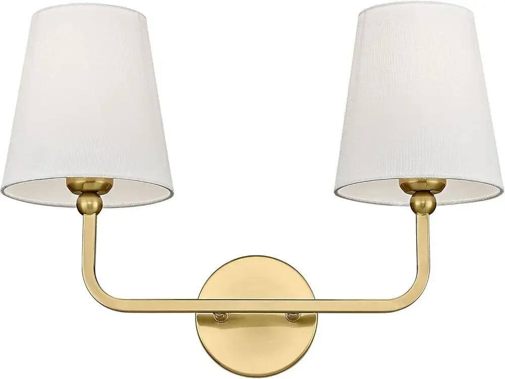 Brushed Gold 2-Light Bathroom Vanity Sconce with Beige Fabric Shade